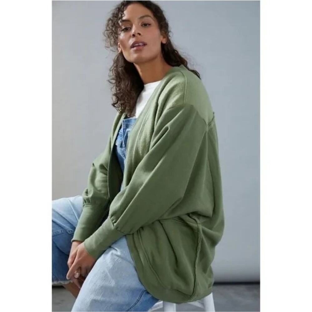 Anthropologie Pilcro Aubrey Draped Cardigan Oversized Green Fleece Small - Picture 2 of 13